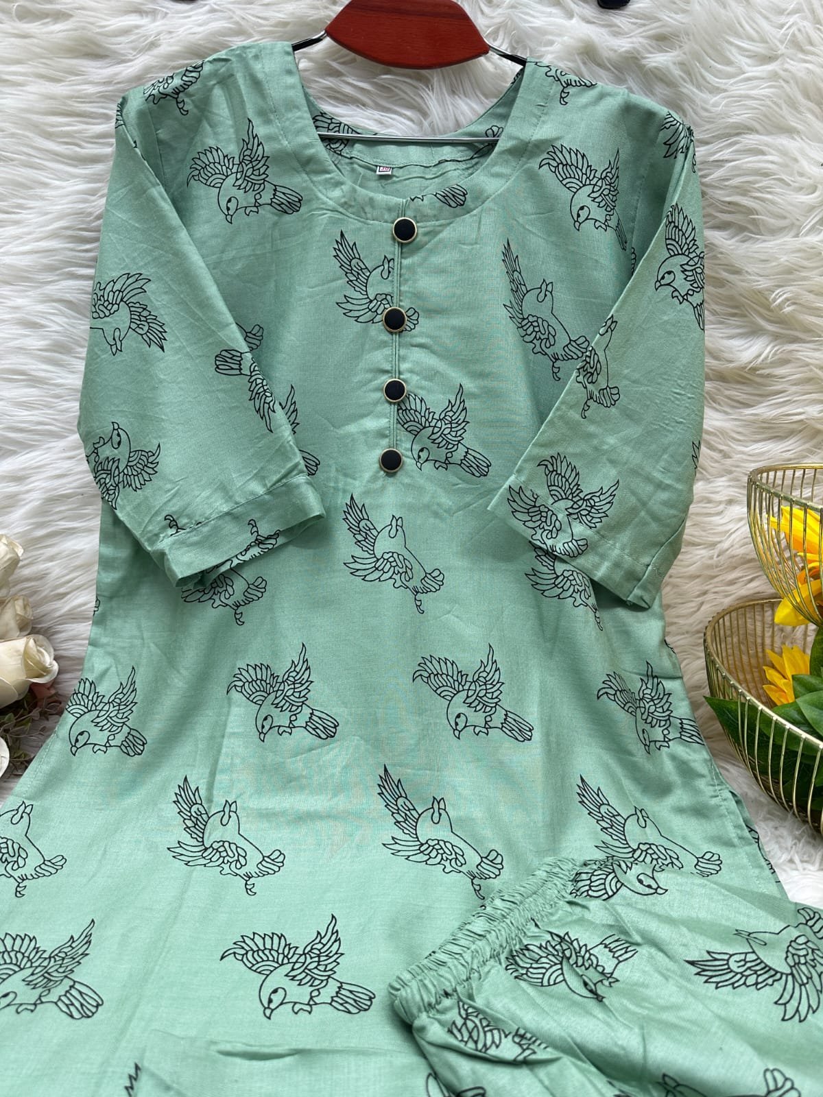 কামিজ স্টাইলের পাখি প্রিন্টের টু-পিস