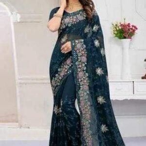 ইন্ডিয়ান জর্জেট শাড়ি ব্লাউজ পিস সহ