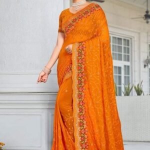 ইন্ডিয়ান জর্জেট শাড়ি ব্লাউজ পিস সহ