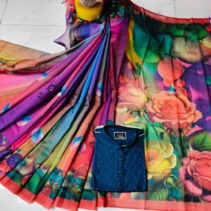 চান্দুরী ডিজিটাল প্রিন্টের শাড়ি এবং পাঞ্জাবি কাপল ড্রেস