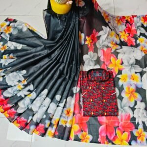 চান্দুরী ডিজিটাল প্রিন্টের শাড়ি এবং পাঞ্জাবি কাপল ড্রেস